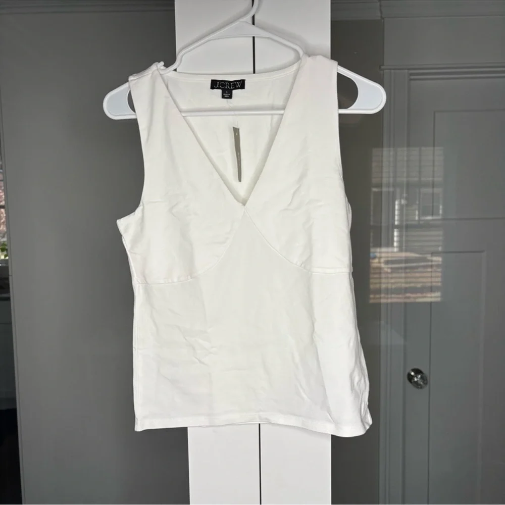 NWT J. Crew Stretch Cotton-blend V-neck Top White